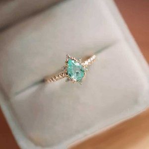 Sterling Silver Natural Gemstone Genuine Apatite Stone Pear Ring Emerald Green